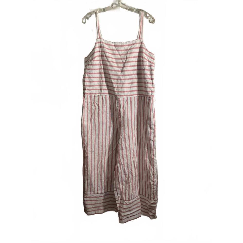 Beach Lunch Lounge Linen Blend Striped Jumpsuit Large
